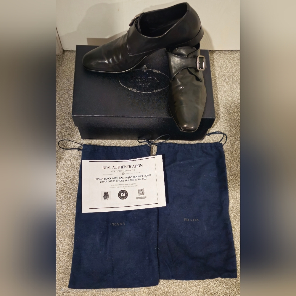 Prada Black Leather Monk Strap Oxfords